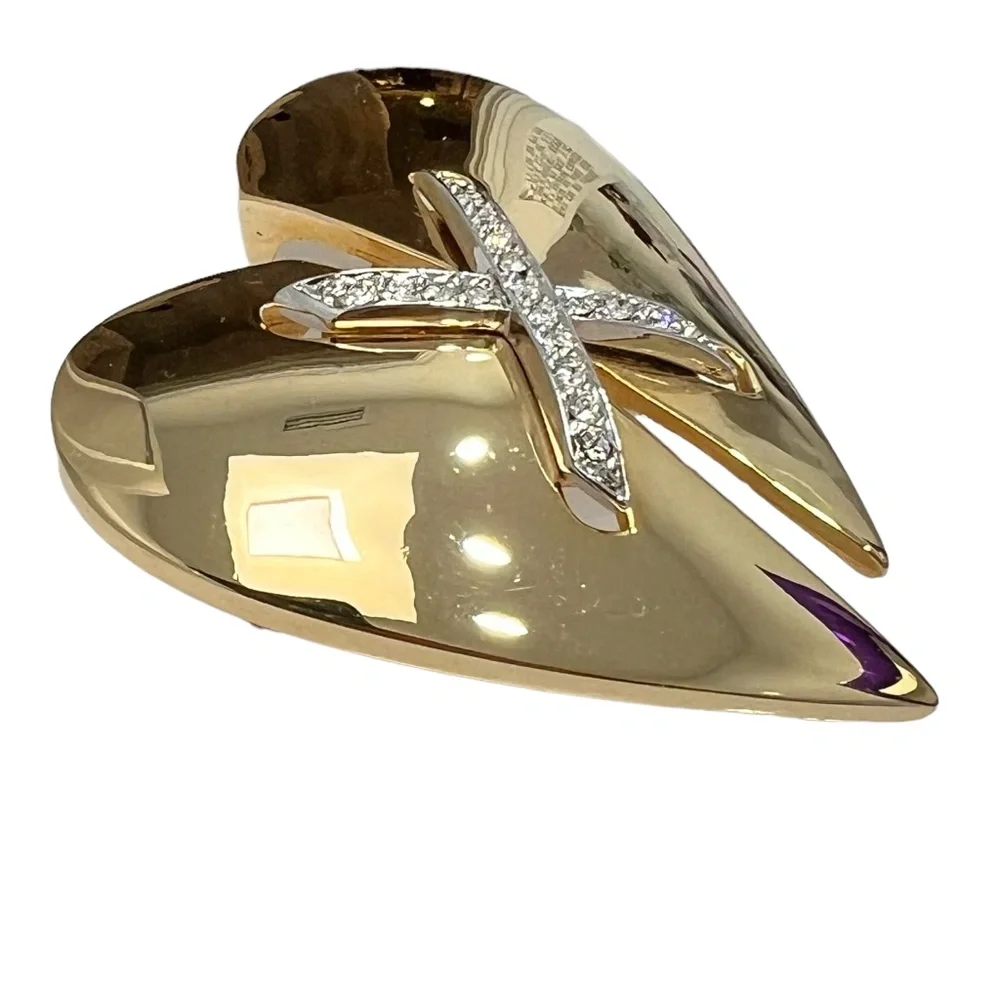 KEYES MENDED BROKEN HEART SHINY GOLD TONE BROOCH